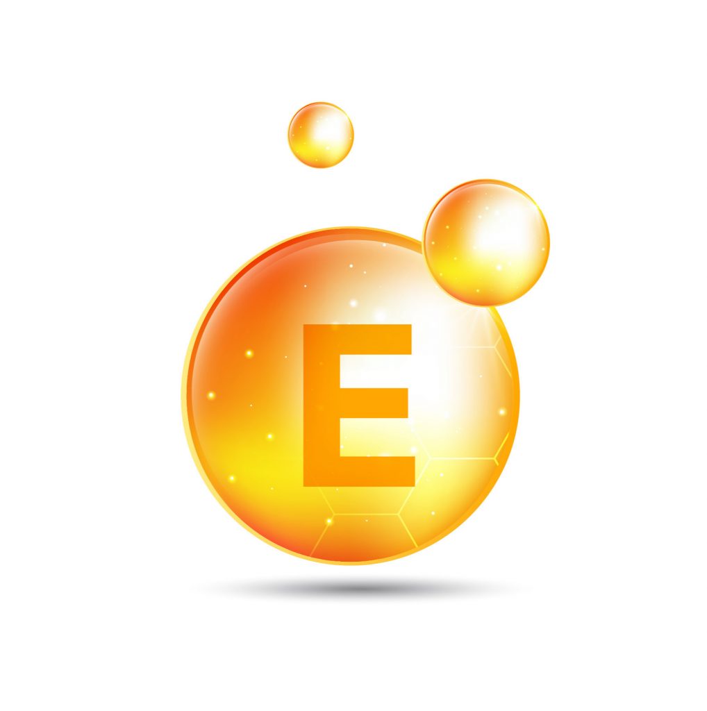 Ícono 3D con letra “E” (vitamina E)