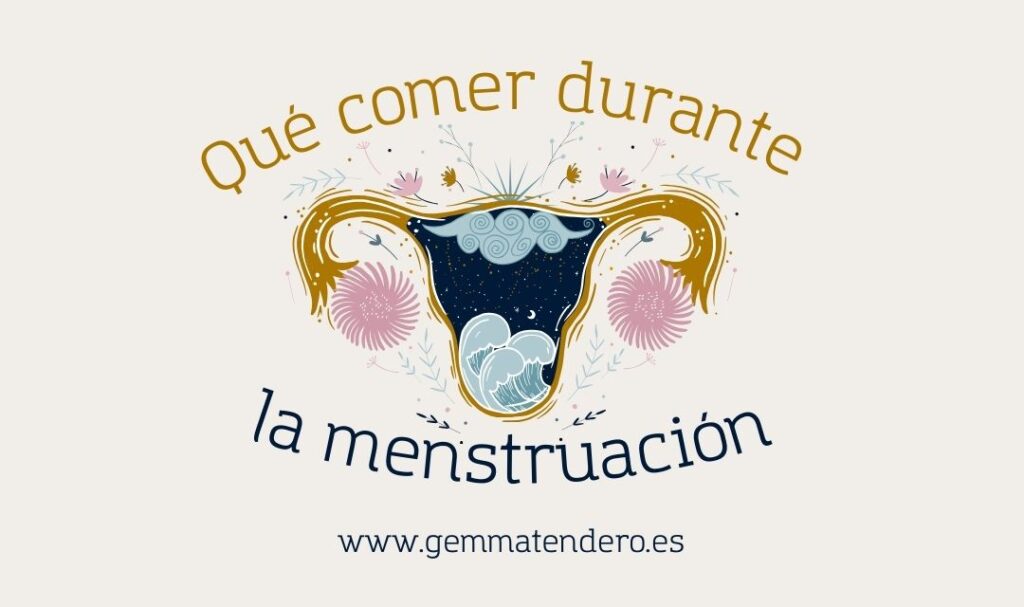 Ilustración útero con texto Qué comer durante la menstruación