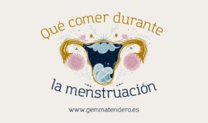 Ilustración útero con texto Qué comer durante la menstruación