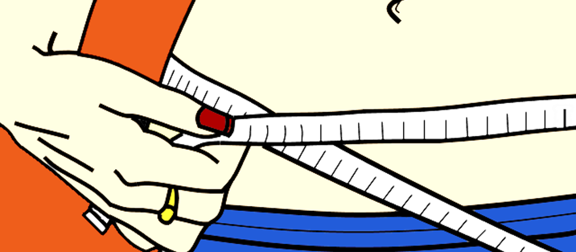 Ilustración de persona midiéndose la cintura