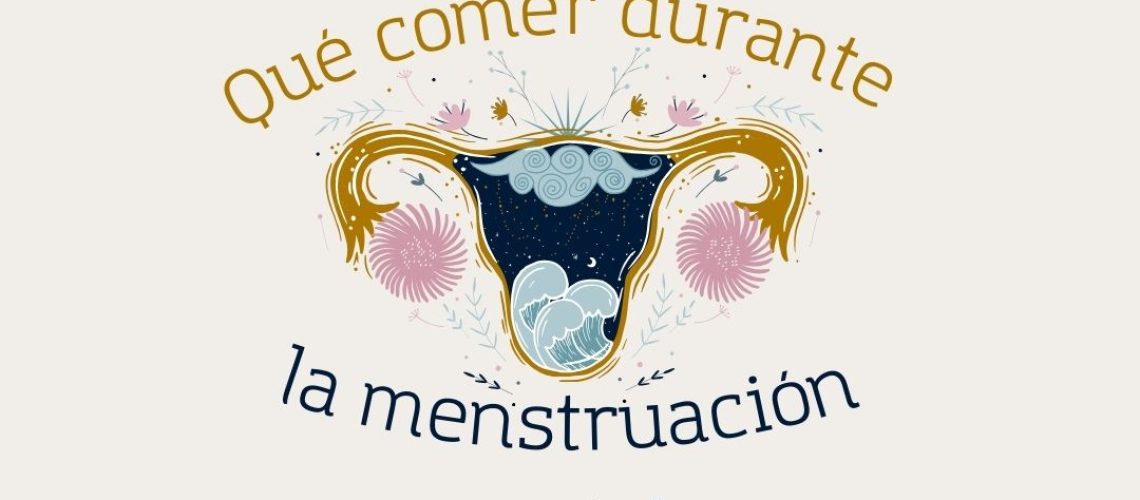 Ilustración útero con texto Qué comer durante la menstruación
